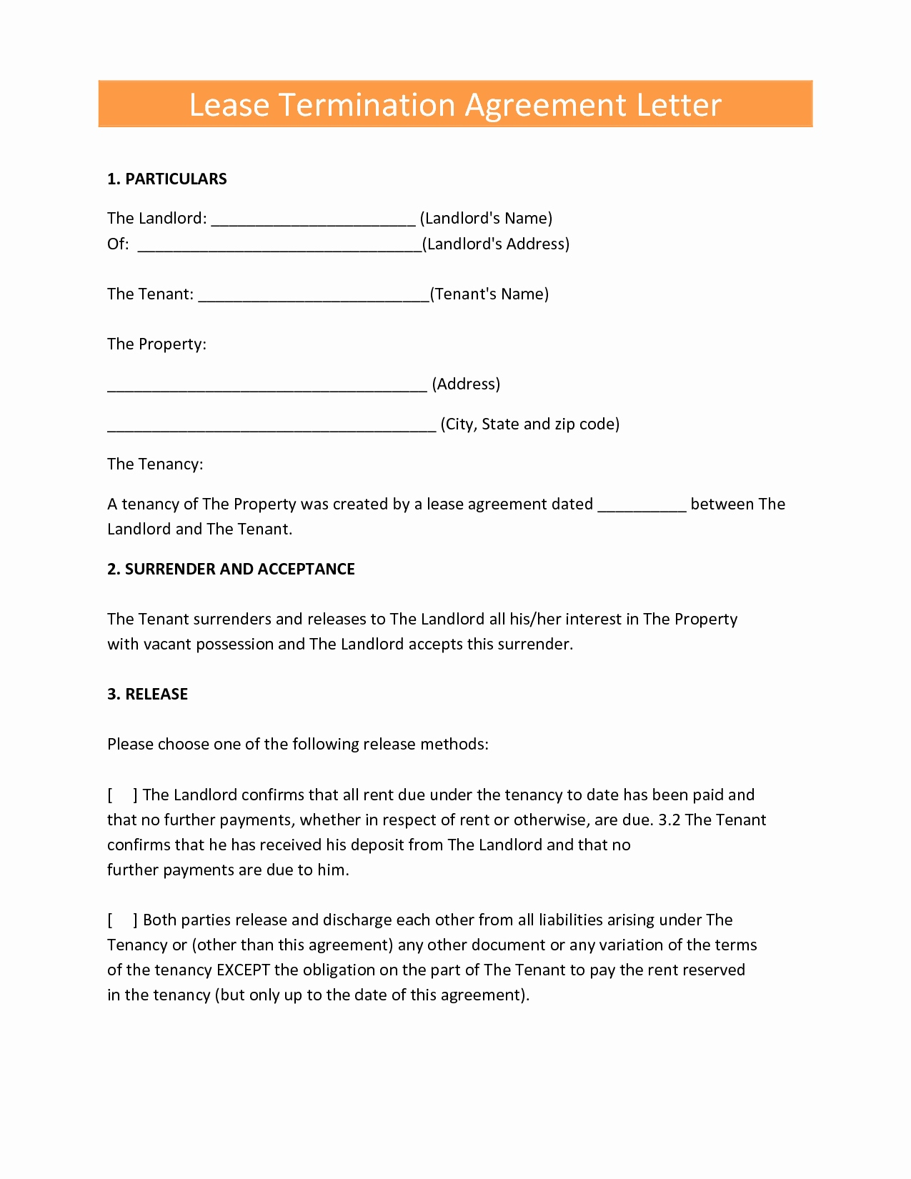 Early Lease Termination Letter to Landlord Template ...