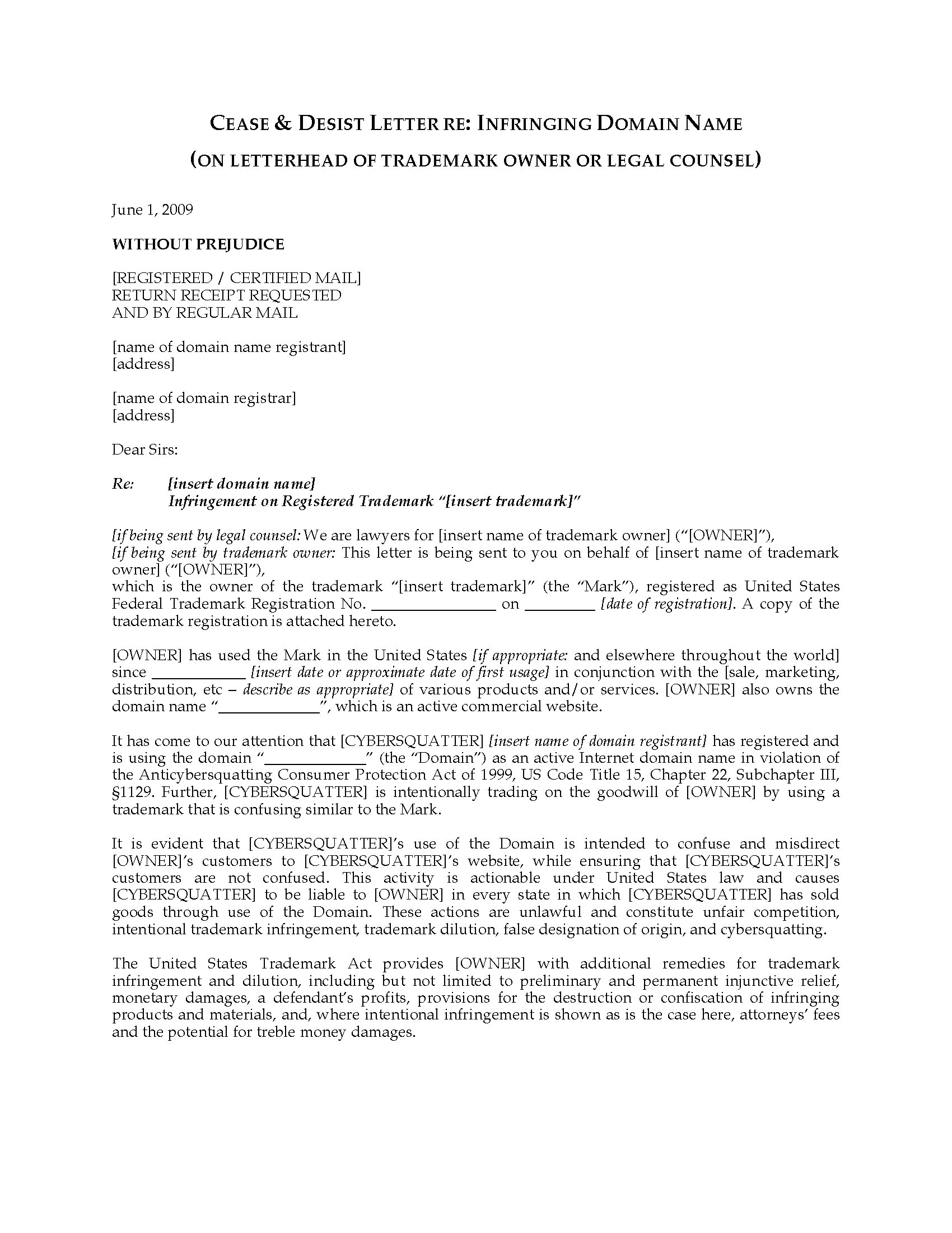 Patent Infringement Notice Letter