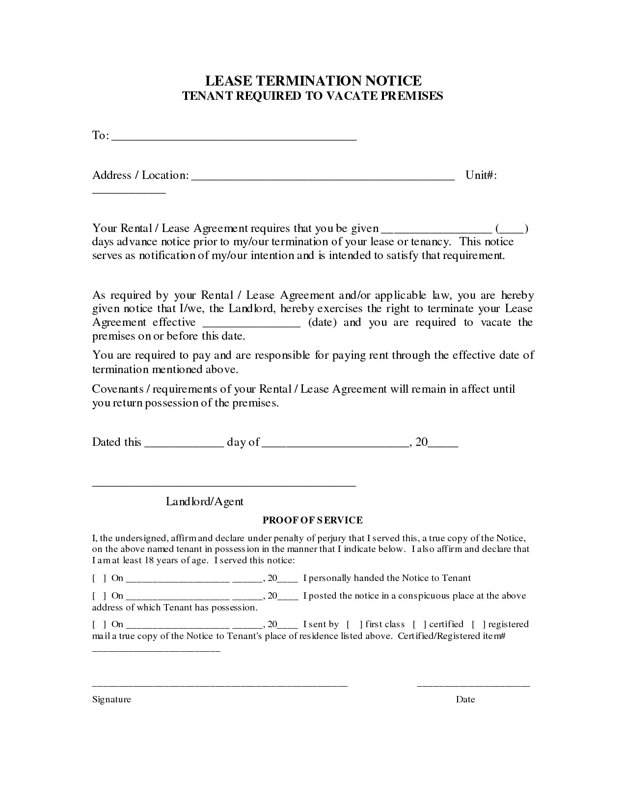 Lease Termination Letter to Tenant Template - 20 Unique 60 Day Notice Termination Tenancy Template