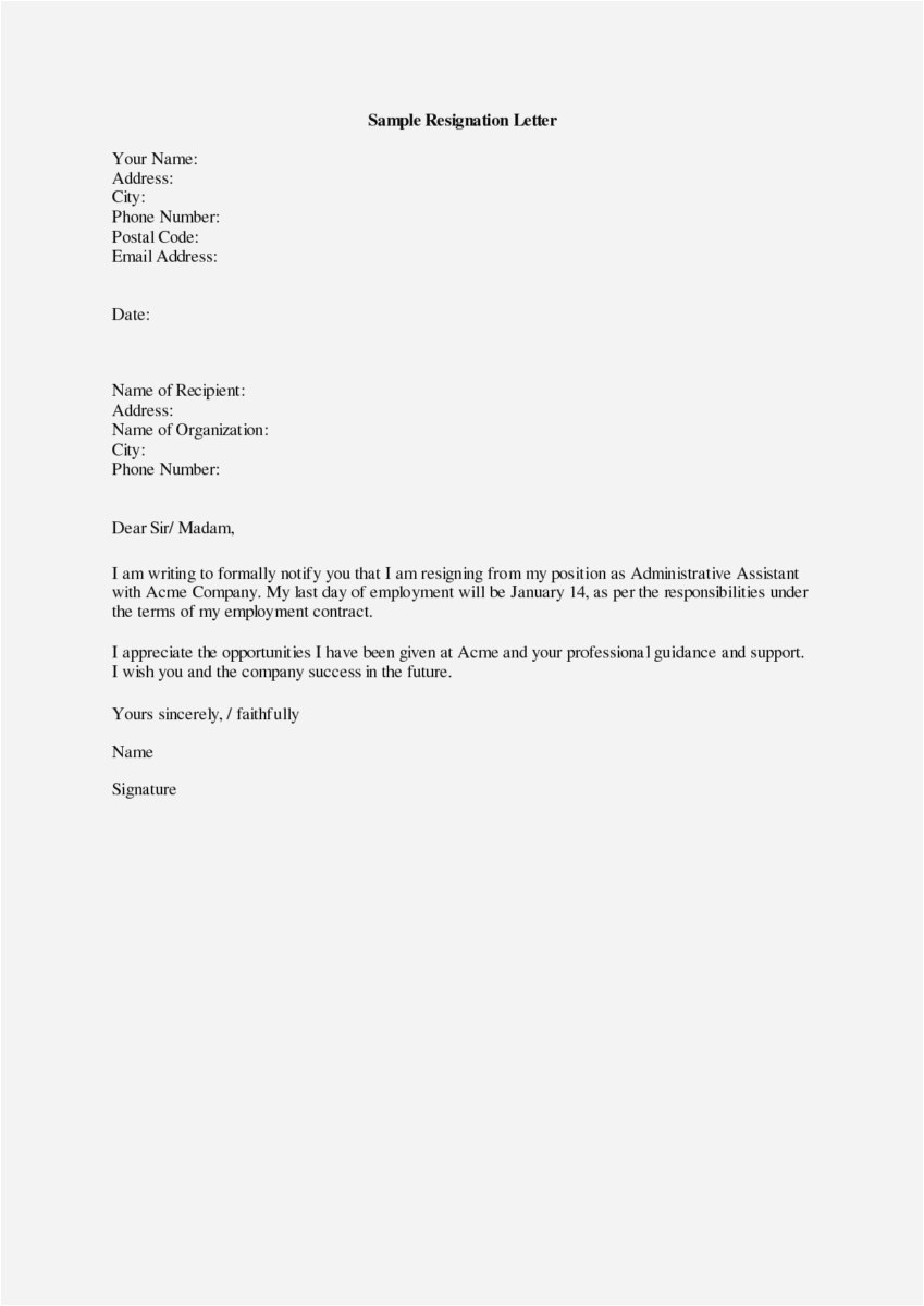 Printable Resignation Letter Template Free