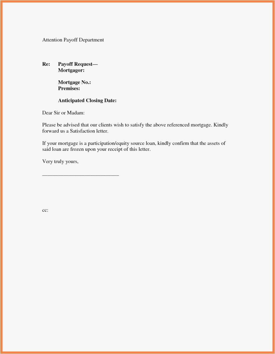 Private Mortgage Payoff Letter Template Examples Letter Template 