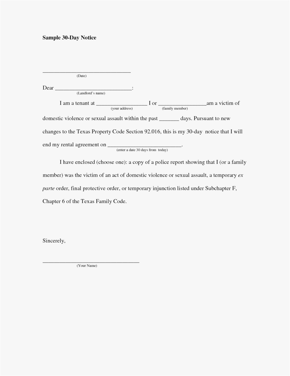 Intent to Vacate Letter Template - 27 30 Day Notice to Vacate Template Picture