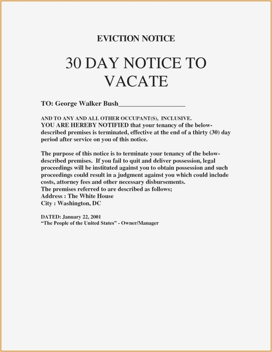 Notice to Vacate Letter Template - 27 30 Day Notice to Vacate Template Picture