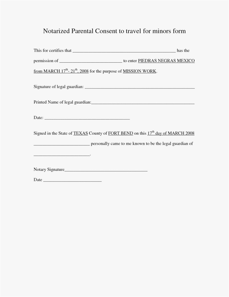 Letter Of Consent for Travel Of A Minor Child Template - 27 Notarized Letter Template for Child Travel Professional