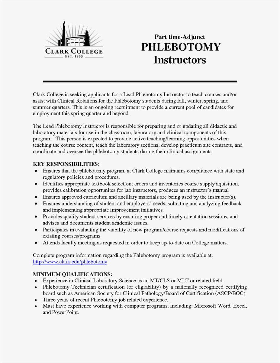 Phlebotomy Cover Letter Template - 29 Phlebotomist Resume Free Download