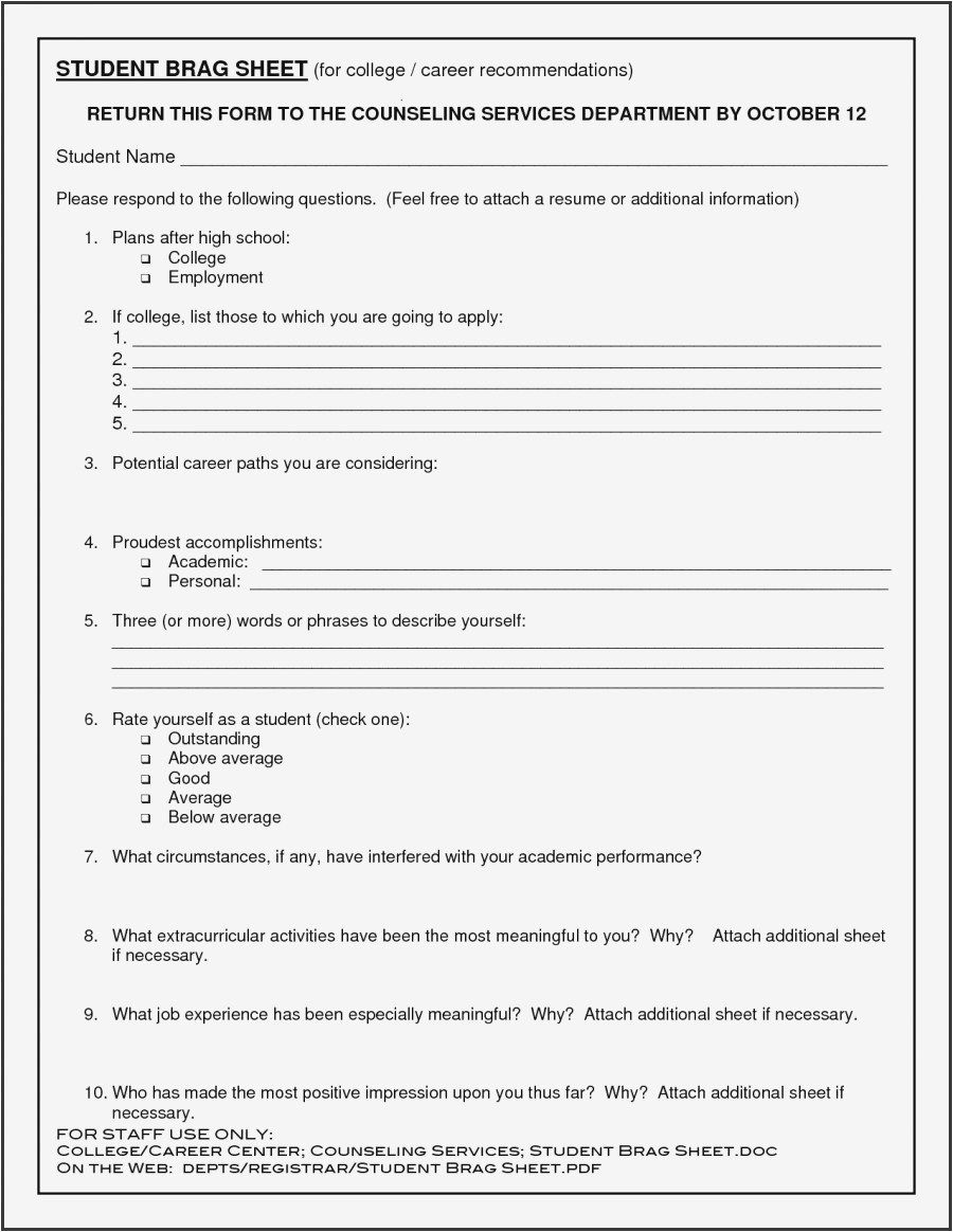 Brag Sheet Template for Letter Of Recommendation - 30 New Brag Sheet for Letter Re Mendation Examples