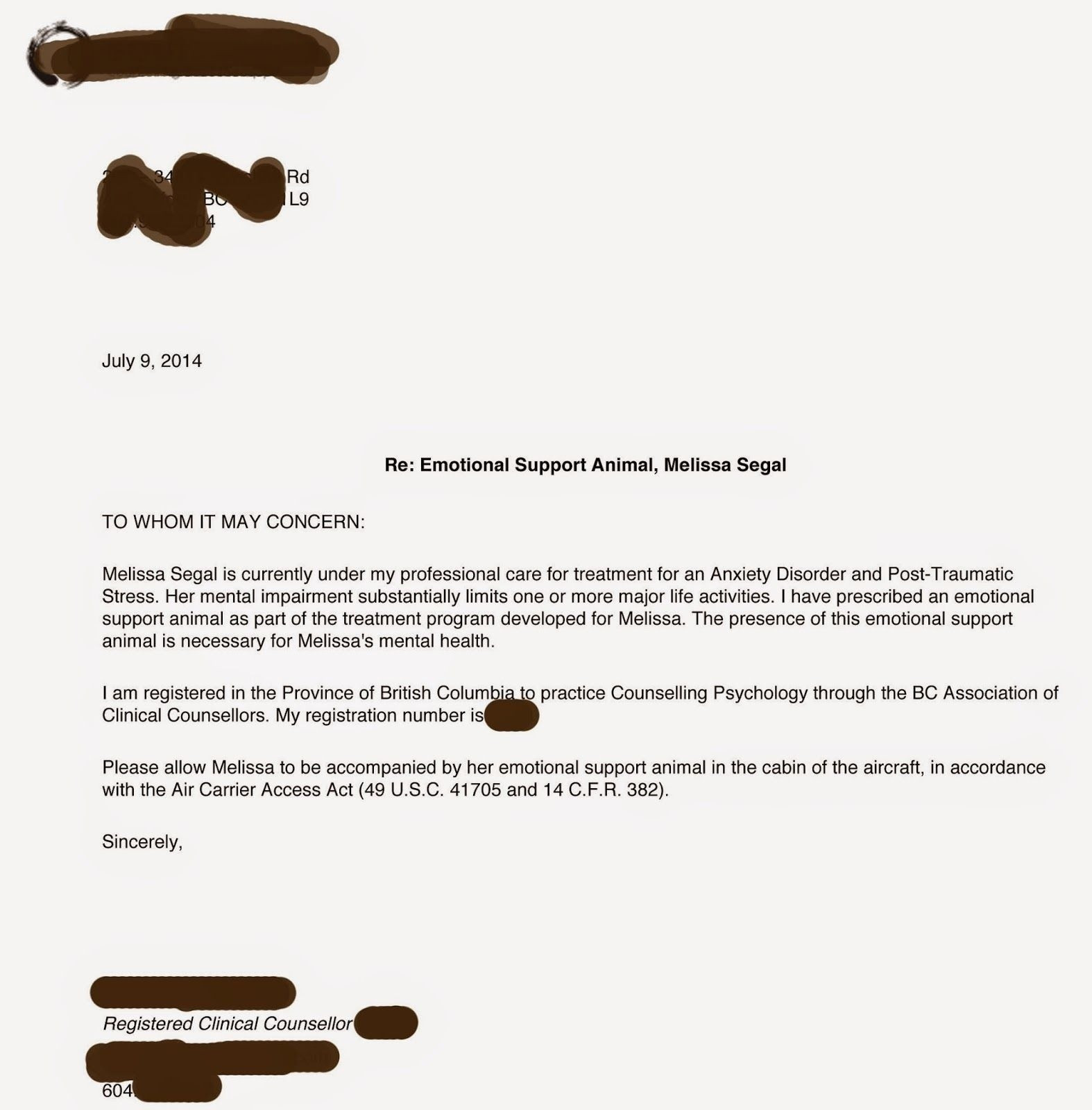 Service Animal Letter Template