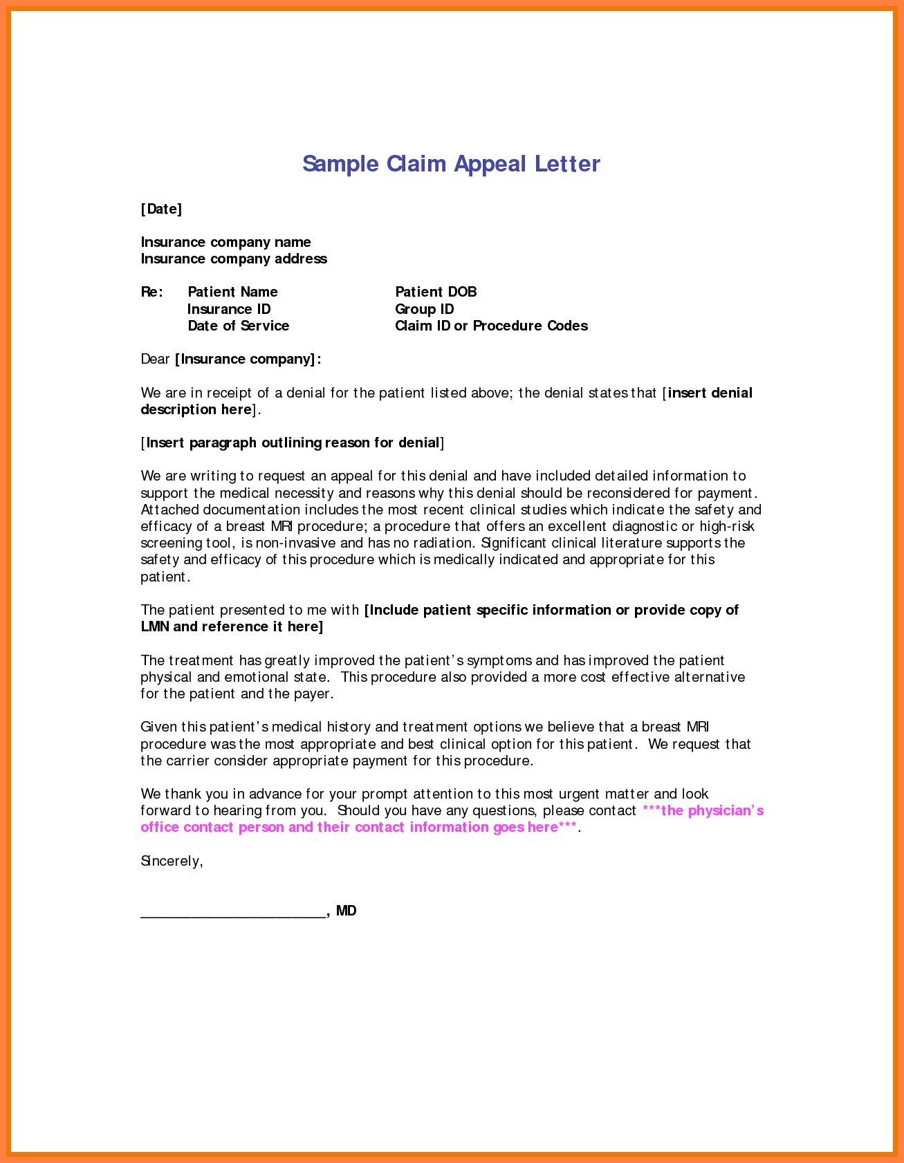 Insurance Denial Letter Template - 36 Lovely Insurance Appeal Letter Sample