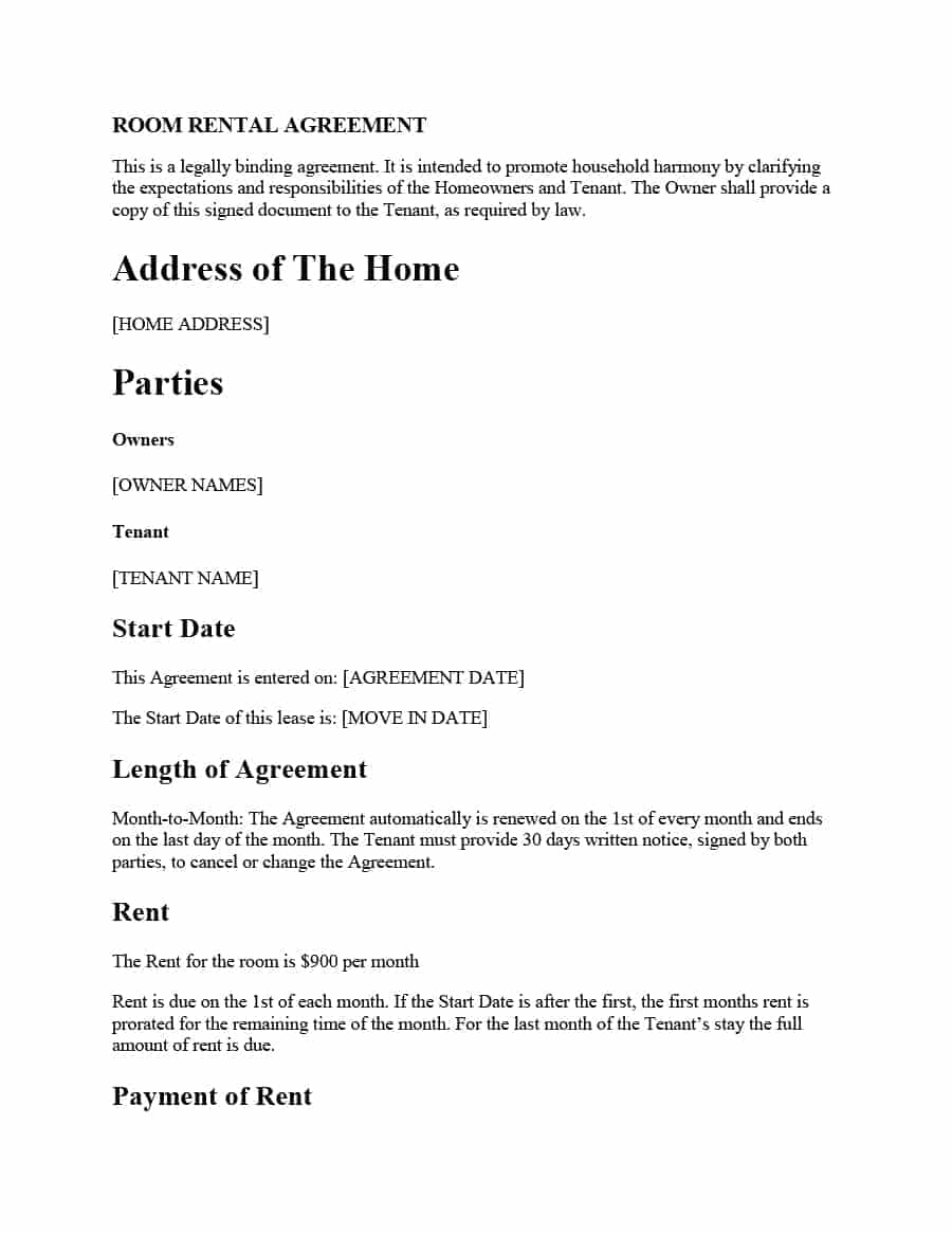 Change Of Ownership Letter to Tenants Template - 39 Simple Room Rental Agreement Templates Template Archive