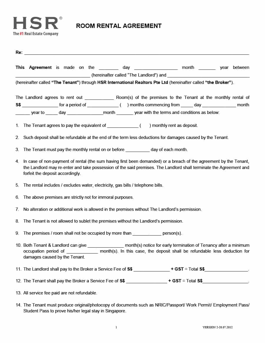 Landlord Agreement Letter Template - 39 Simple Room Rental Agreement Templates Template Archive