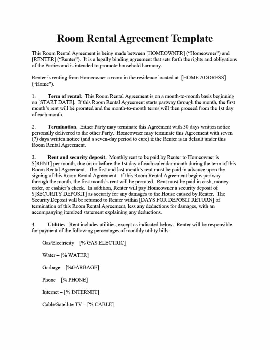 Letter Of Agreement Template Between Two Parties - 39 Simple Room Rental Agreement Templates Template Archive