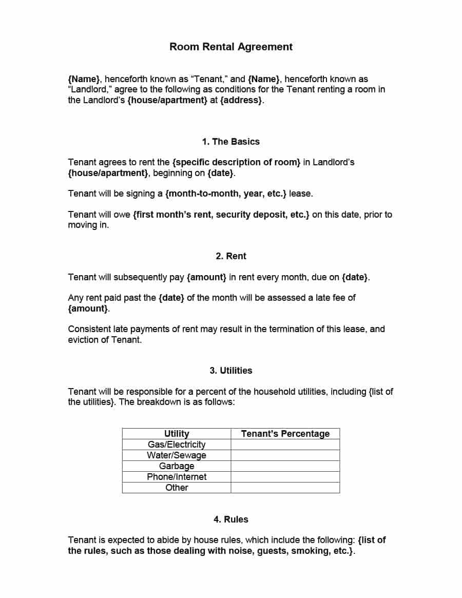 Roommate Eviction Letter Template - 39 Simple Room Rental Agreement Templates Template Archive