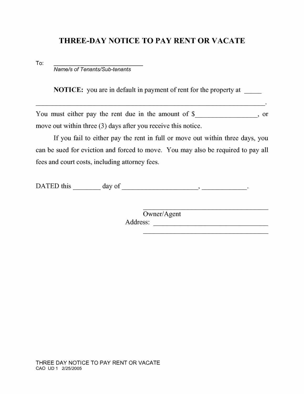 Lease Default Letter Template - 60 Day Notice to Vacate Template Inspirational Notice Default Letter