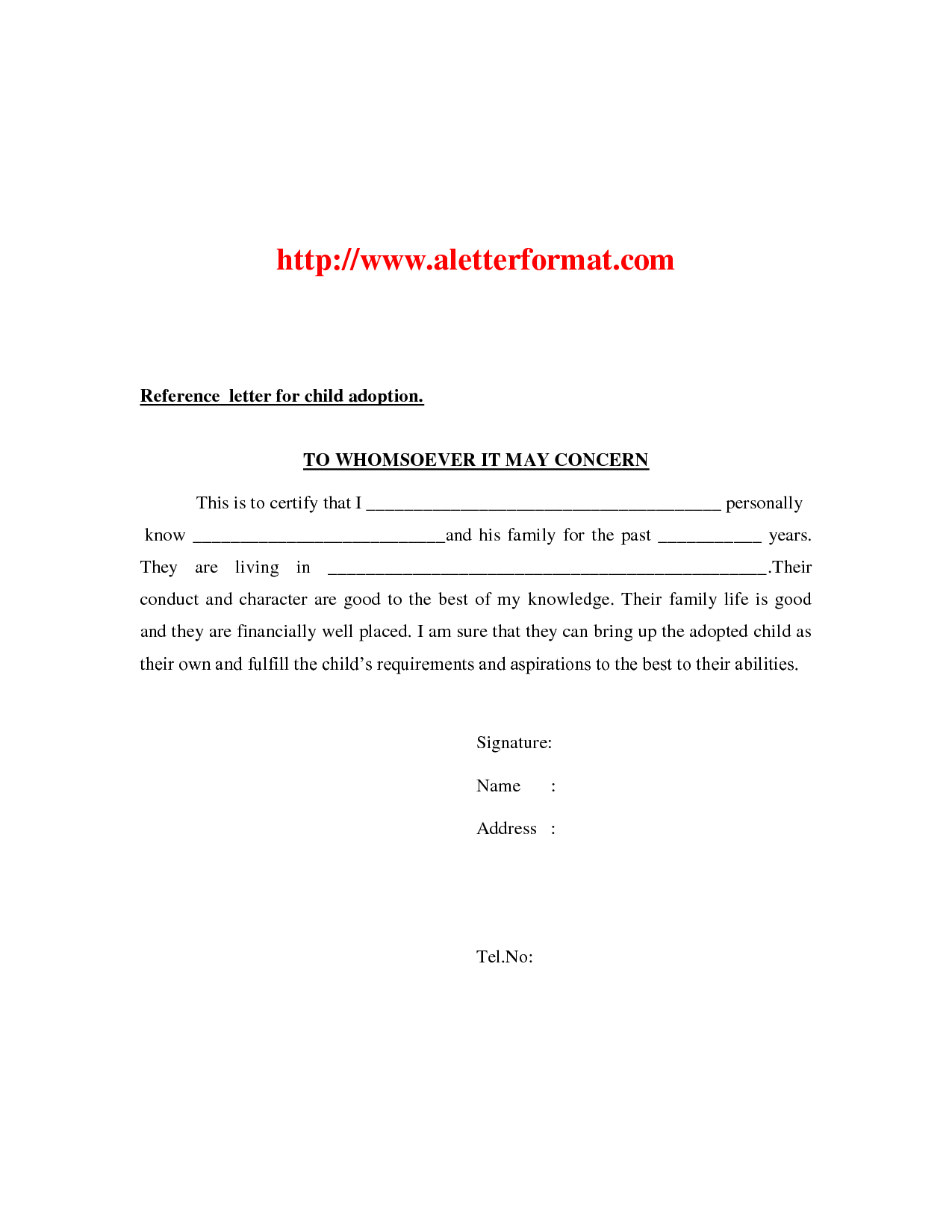 Adoption Reference Letter Template Samples Letter Template Collection