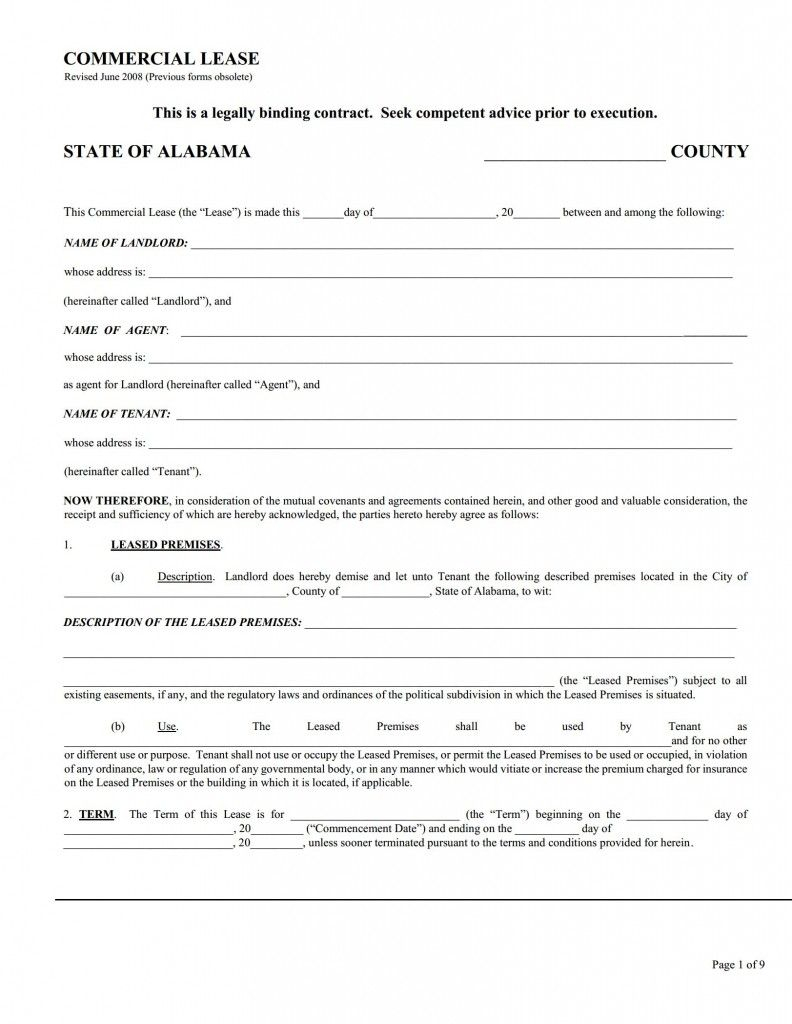 Lease Commencement Letter Template - Alabama Mercial Lease Agreement