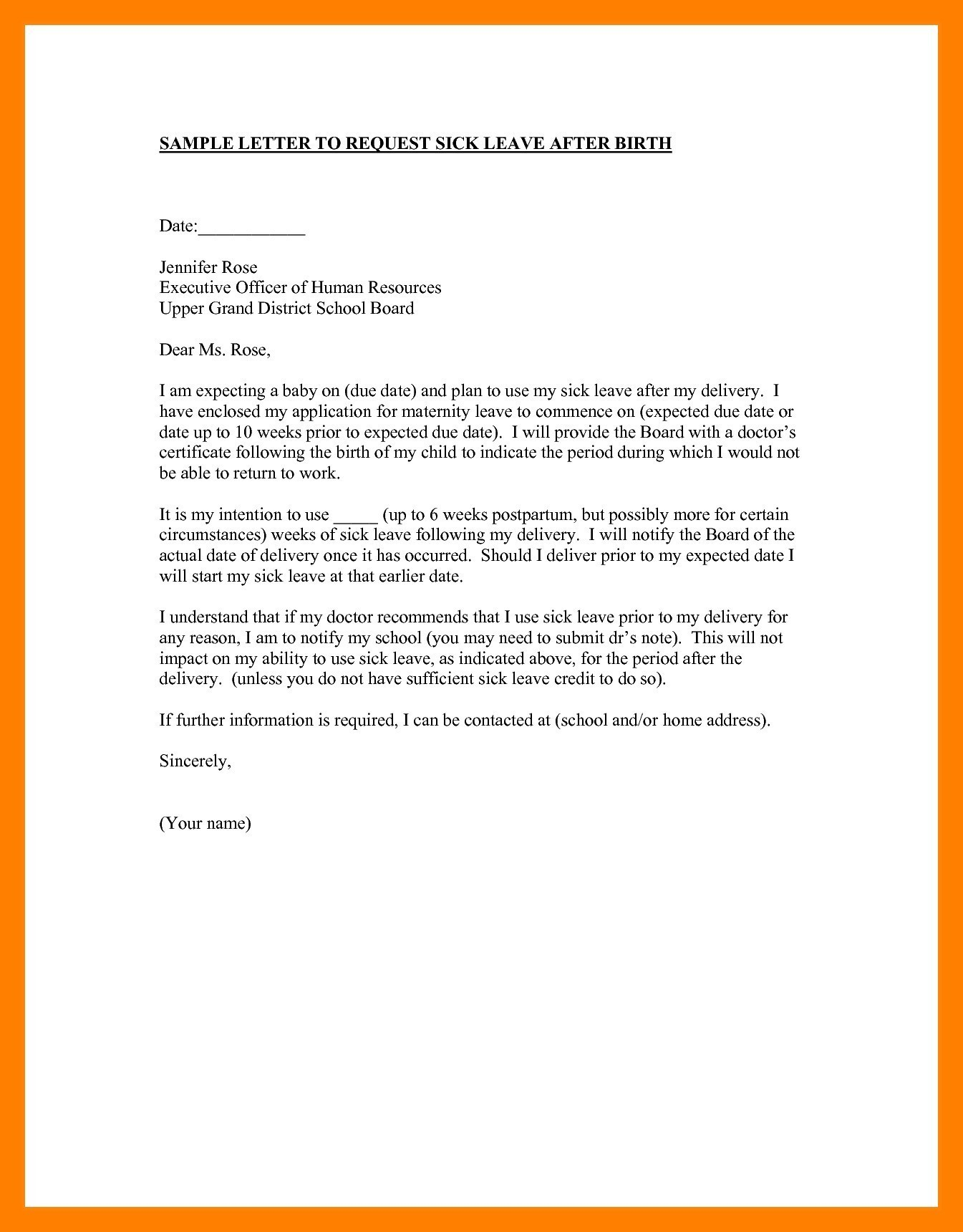 Medical Leave Of Absence Letter Template