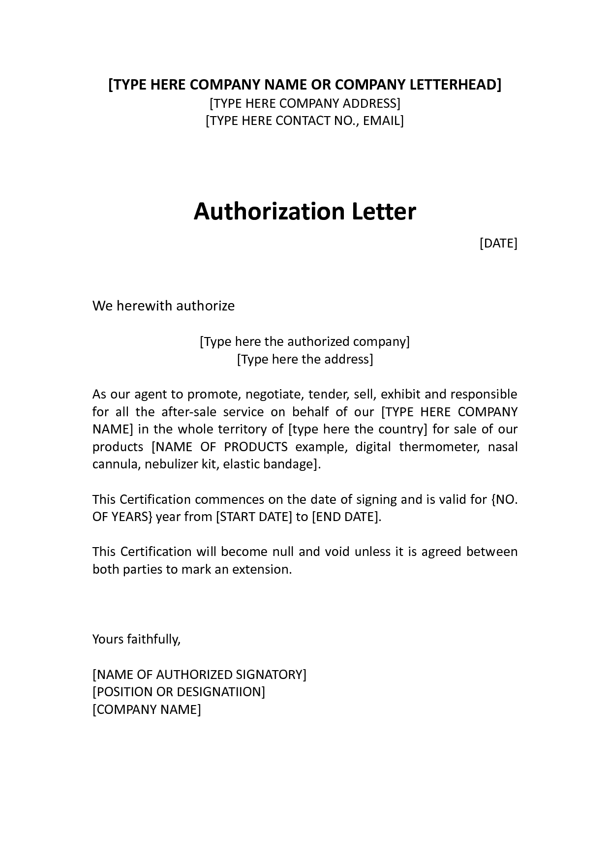 Child Care Authorization Letter Template - Authorization Distributor Letter Sample Distributor Dealer