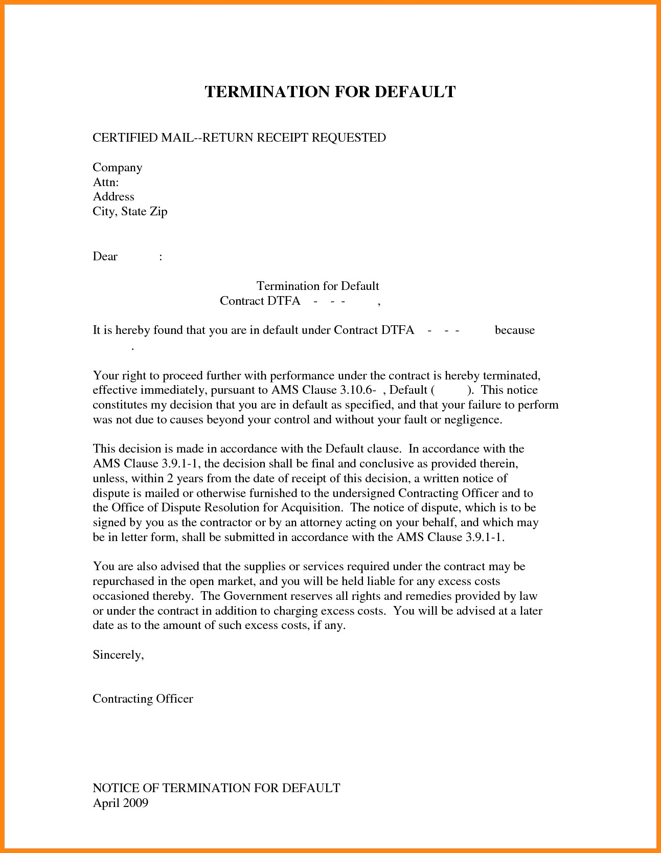 Notice Of Contract Termination Letter Template - Awesome Contract Termination Letter