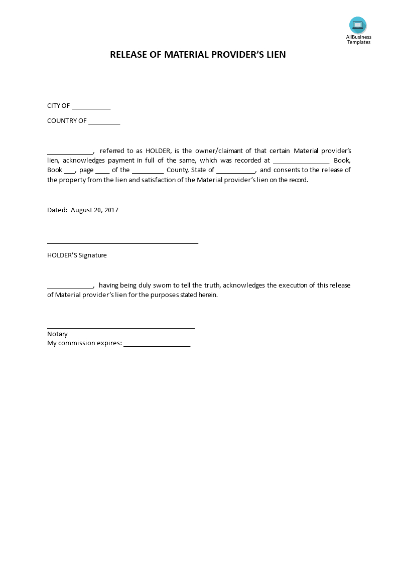 Lien Release Request Letter