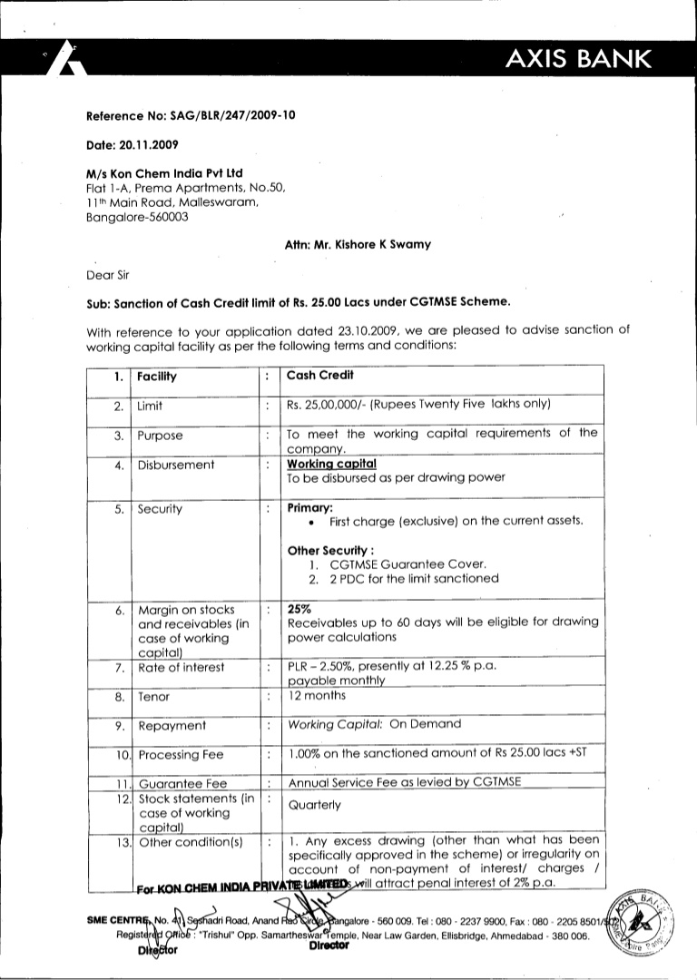 Loan Approval Letter Template - Axis Bank Sanction Letter