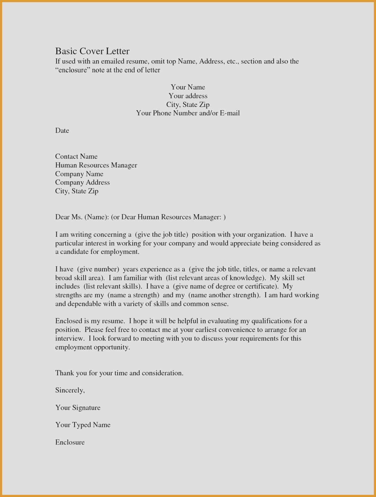 Quick Easy Cover Letter Template - Basic Cover Letters for Resumes Example Cover Letter for Resume