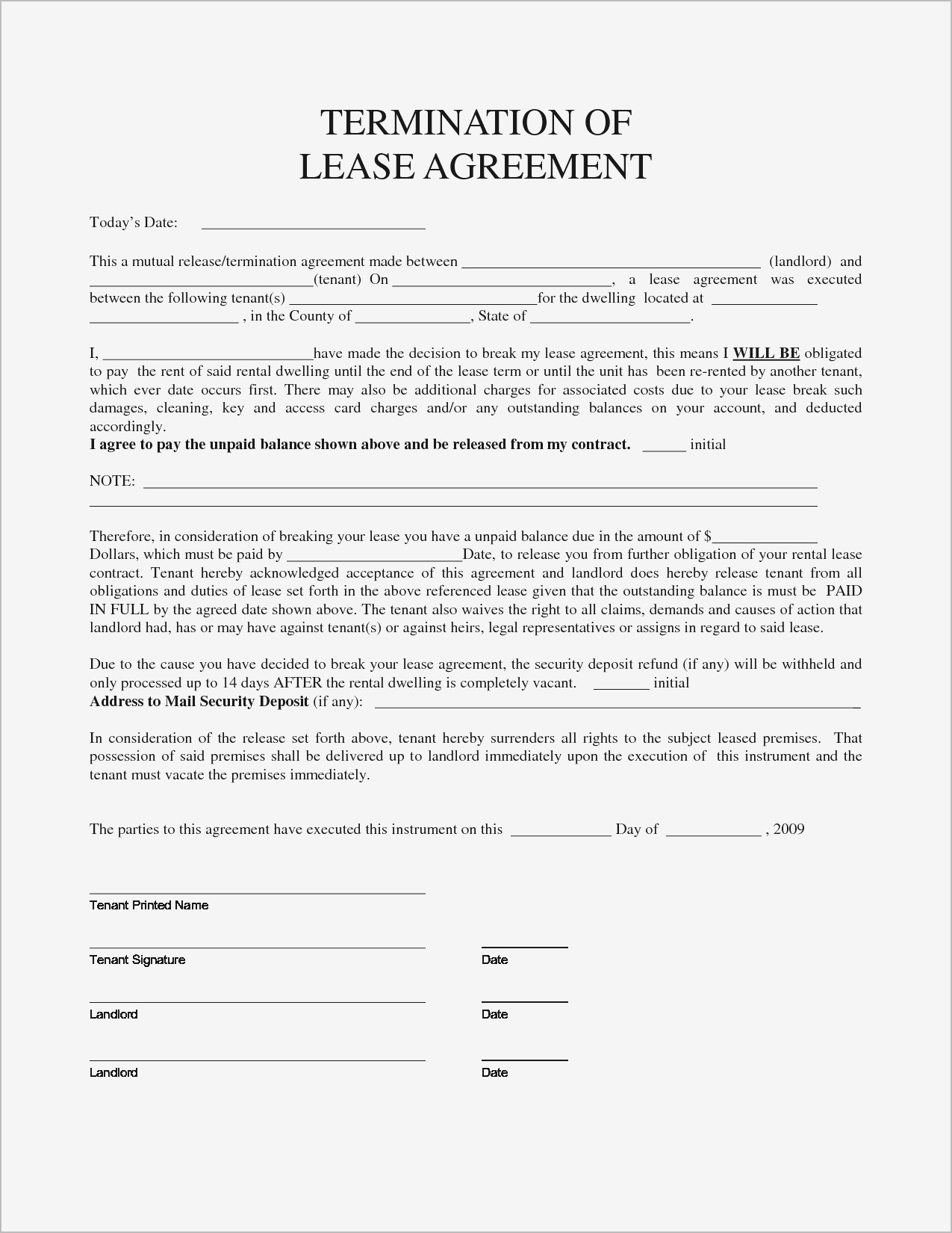 Sample Letter To Break Lease Agreement