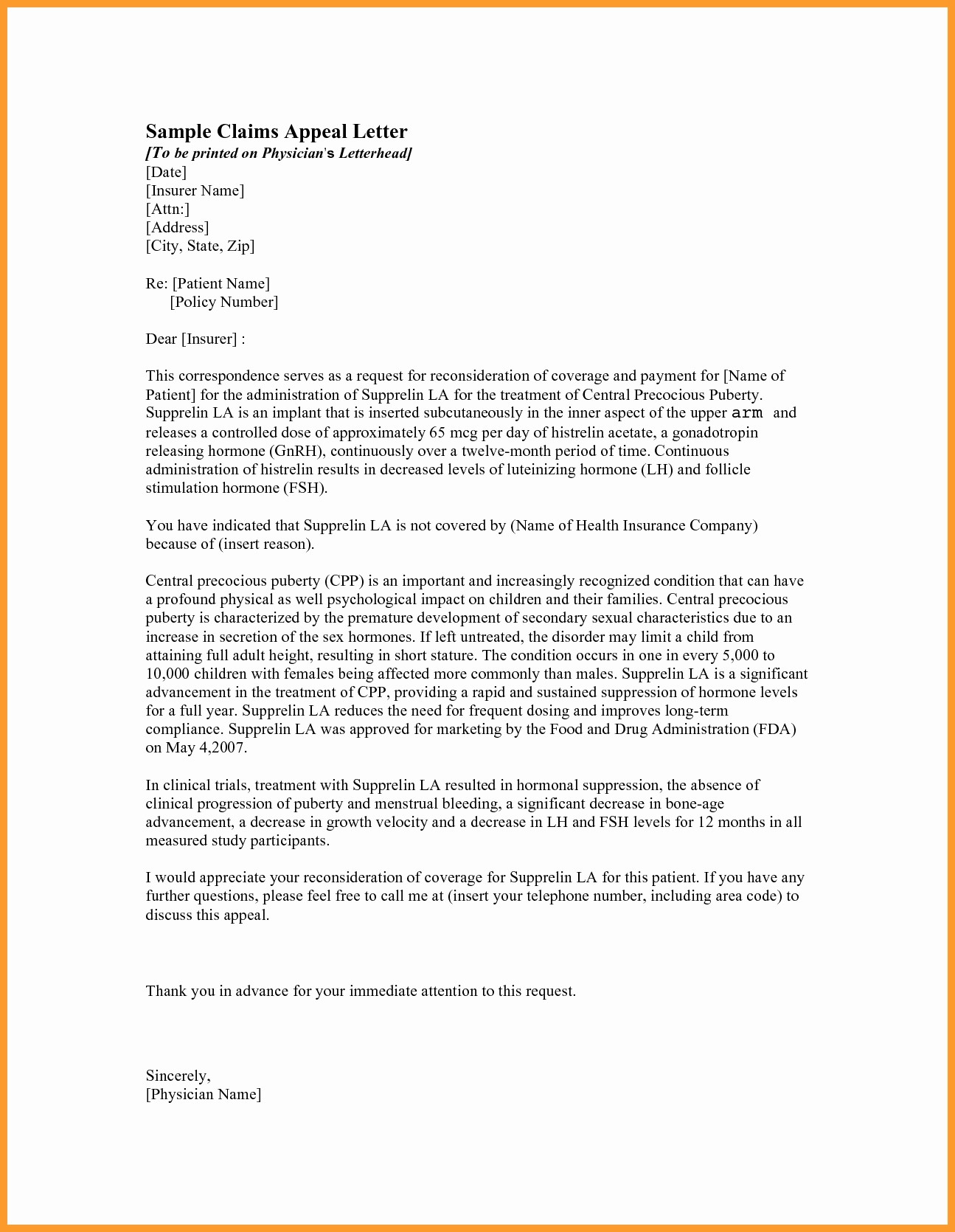 Medical Claim Appeal Letter Template - Best Appeal Acurnamedia