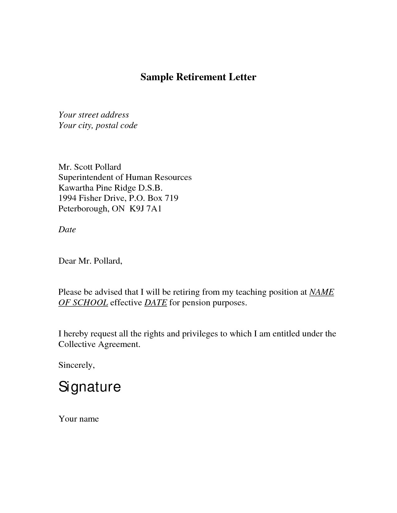 Retirement Letter To Employer Template Samples Letter Template Collection
