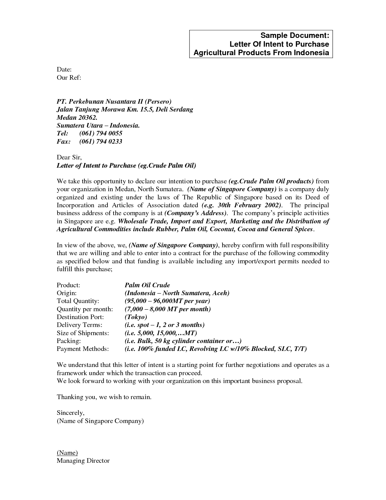 Letter Of Intent To Sell Business Template