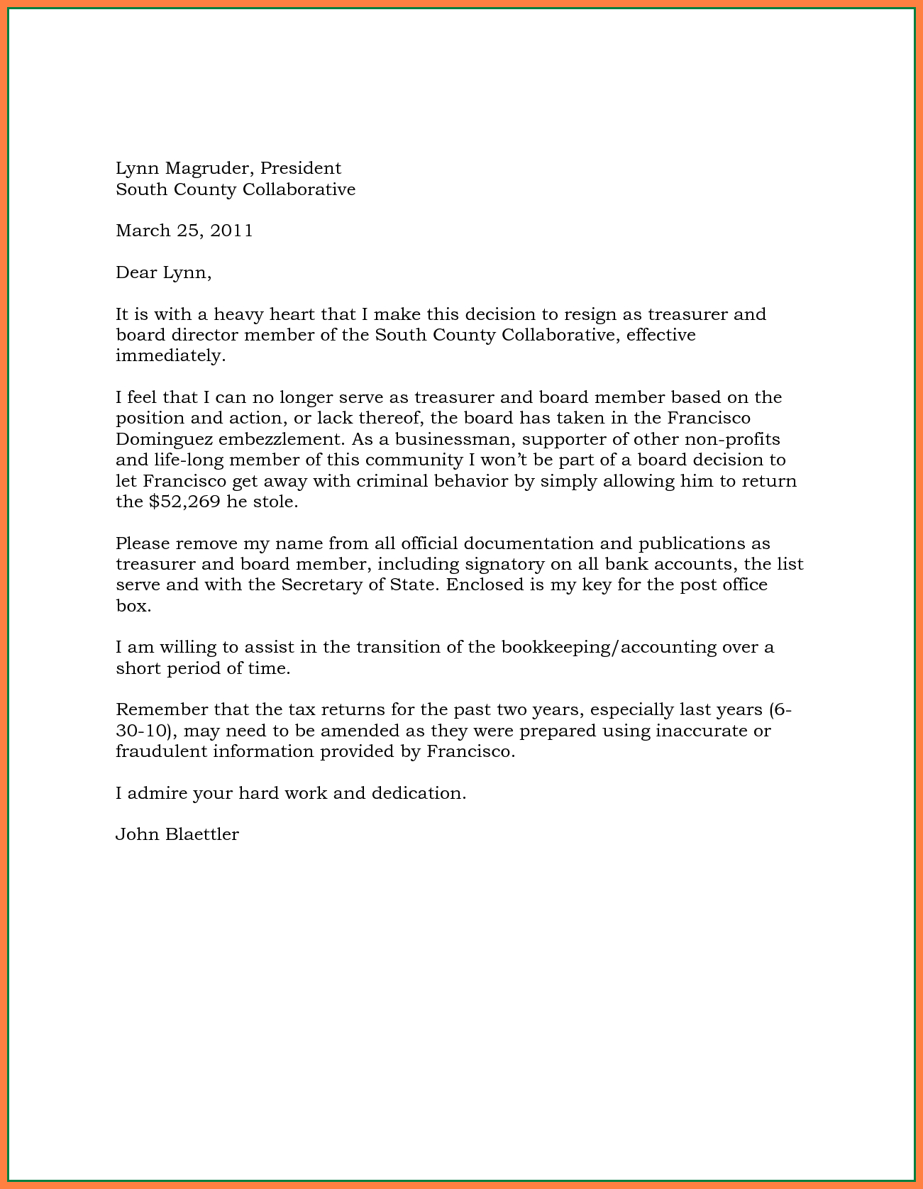 Board Member Removal Letter Template - Board Member Resignation Letter Template Acurnamedia