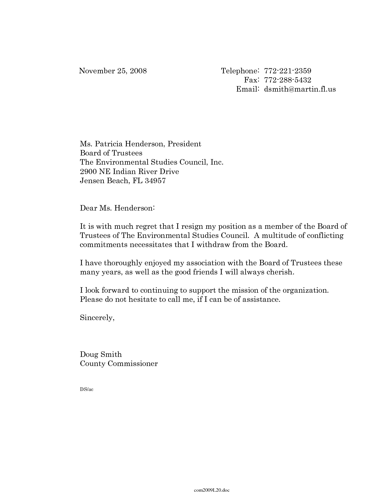 Resignation Letter From Board Of Directors Template Examples Letter