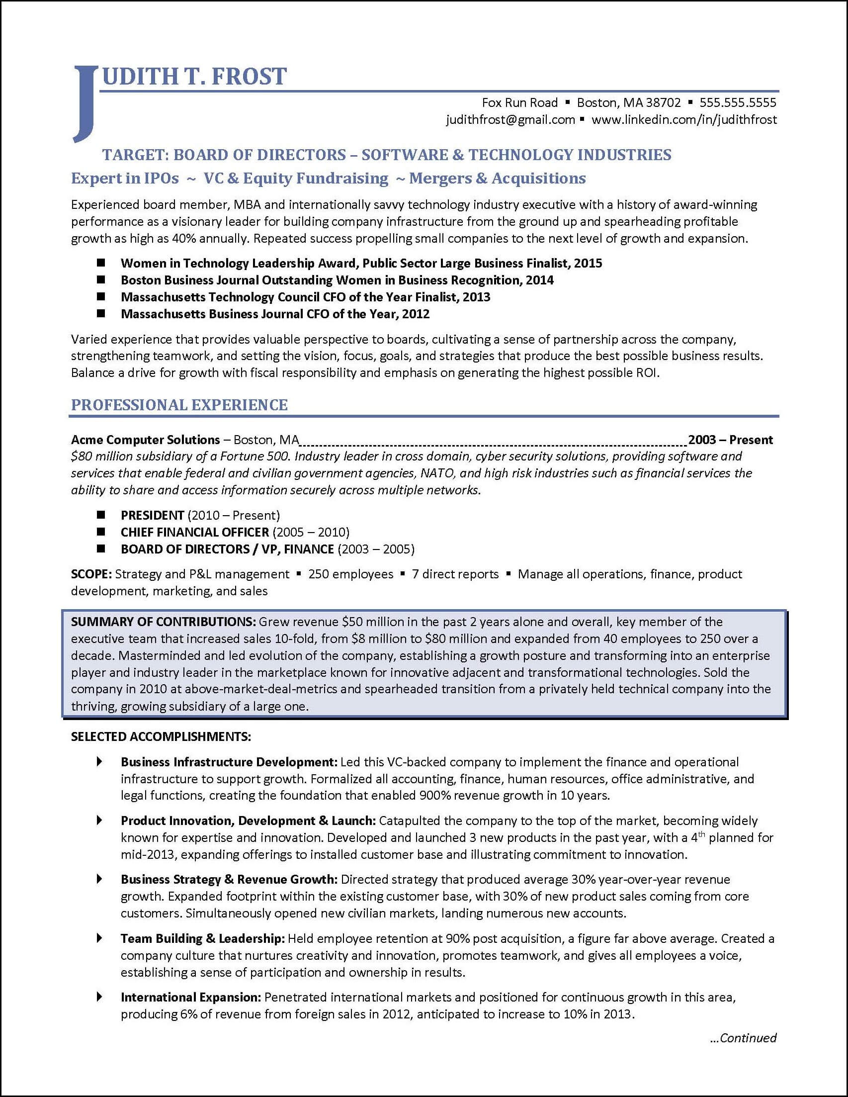 Trust Distribution Letter Template - Board Of Directors Resume Example for Corporate or Nonprofit