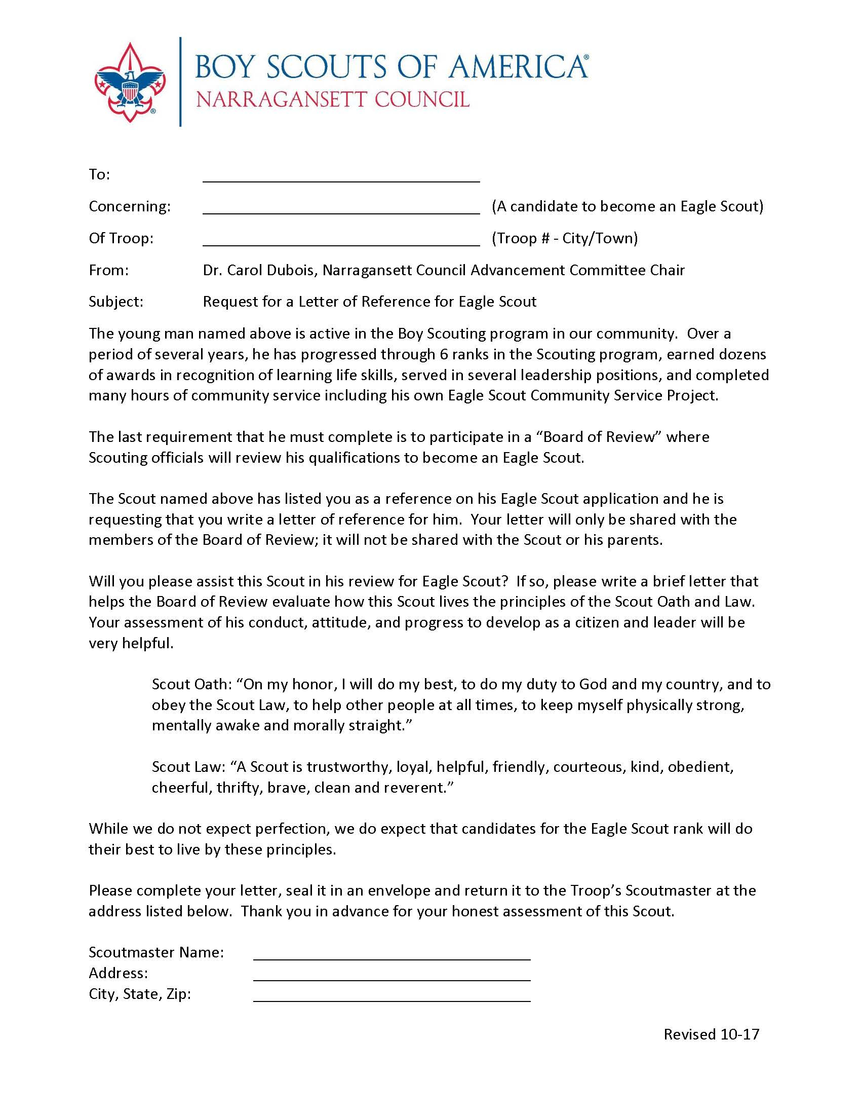 Eagle Scout Recommendation Letter Template - Boy Scouts Of America Eagle Scout Letter Of Re Mendation Acur
