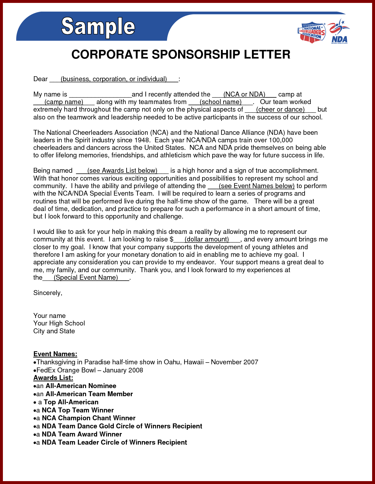 Charity Golf Tournament Sponsorship Letter