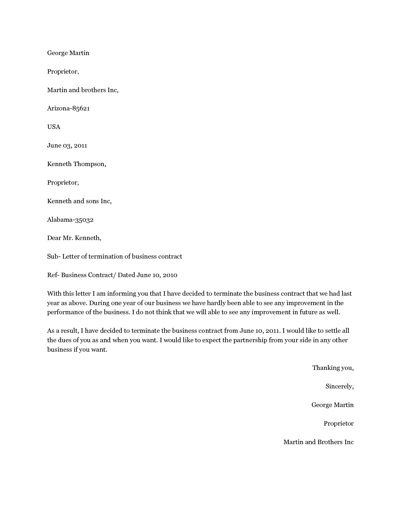 Cancel Contract Letter Template