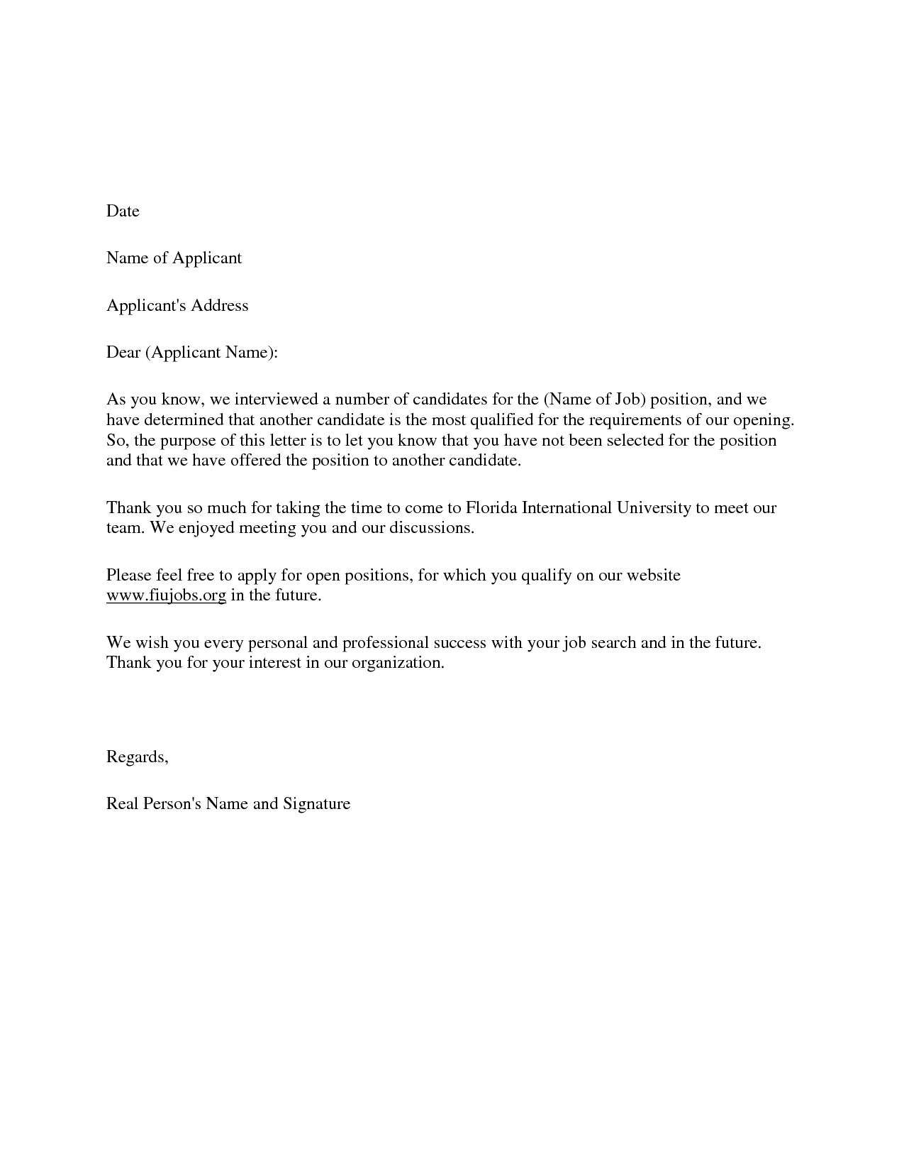 Employment Rejection Letter Template - Candidate Decline Letter Employers Of Choice Send Rejection