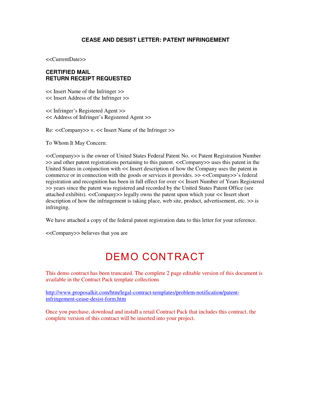 Cease And Desist Letter Patent Infringement Template Samples Letter