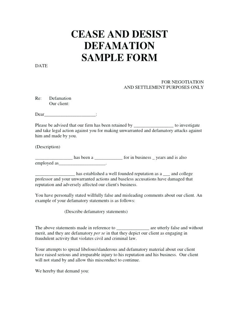 sample cease and desist letter to former employee - Dicim Inside Cease And Desist Letter Template Defamation