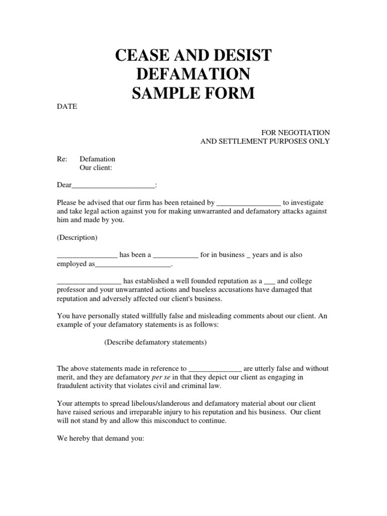 California Cease and Desist Letter Template - Cease and Desist Letter Slander