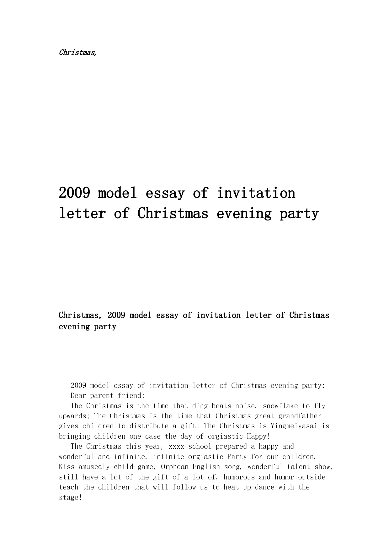 Christmas Party Letter Template - Christmas Invitation Letter Invitation for A Christmas Party or