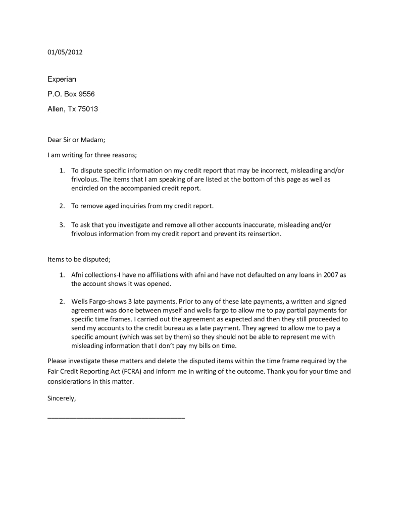 Experian Dispute Letter Template - Collections Dispute Letter Template