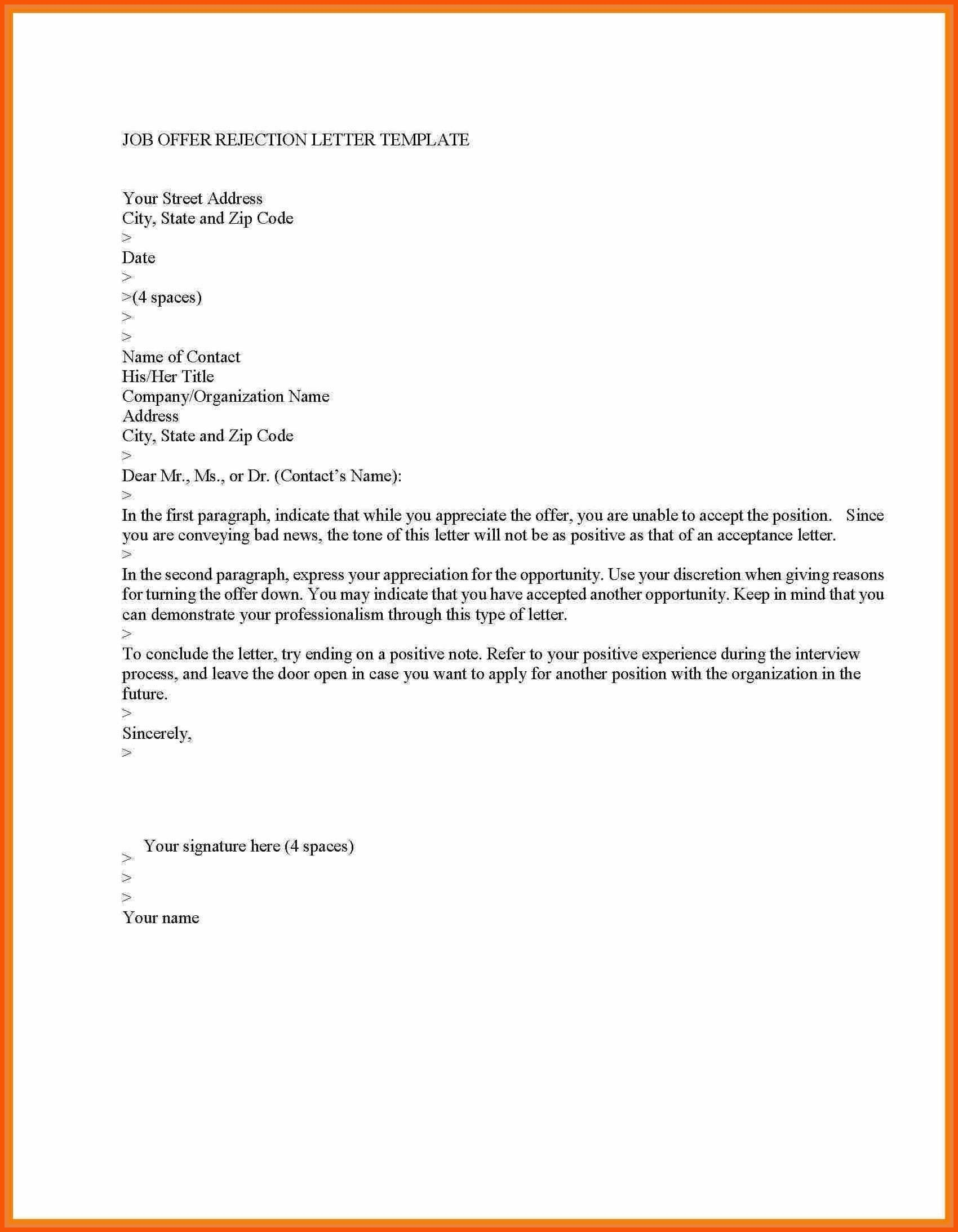 Rejection Letter Template Samples - Letter Template Collection