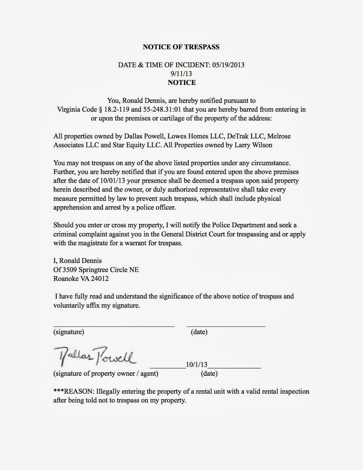 Cease And Desist Trespassing Letter Template Samples Letter Template 7647