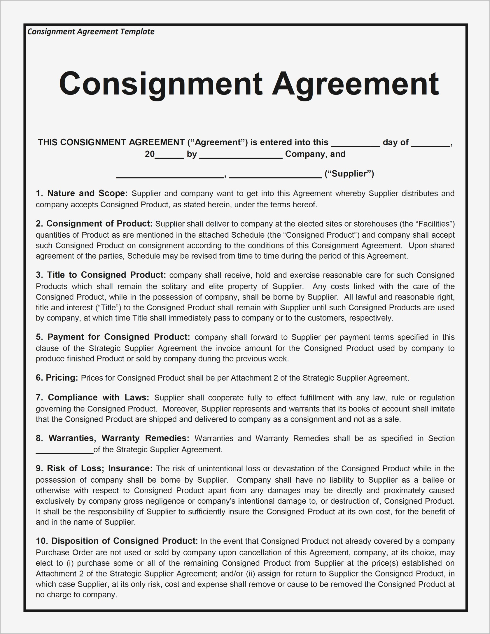 Consignment Letter Template - Consignment Agreement Template Samples