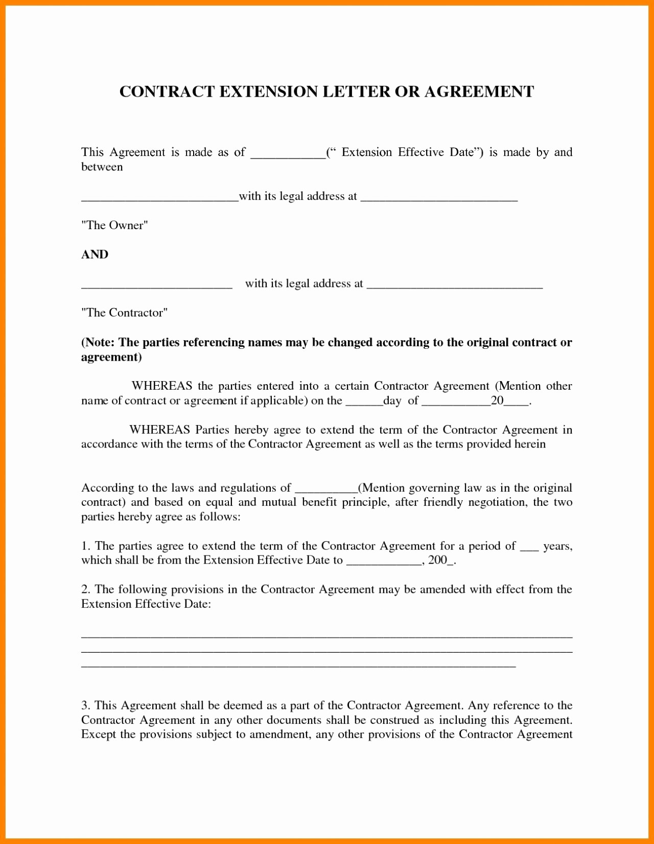 Contract Amendment Letter Template - Contract Agreement Letter New Free Parent Child Contract Templates