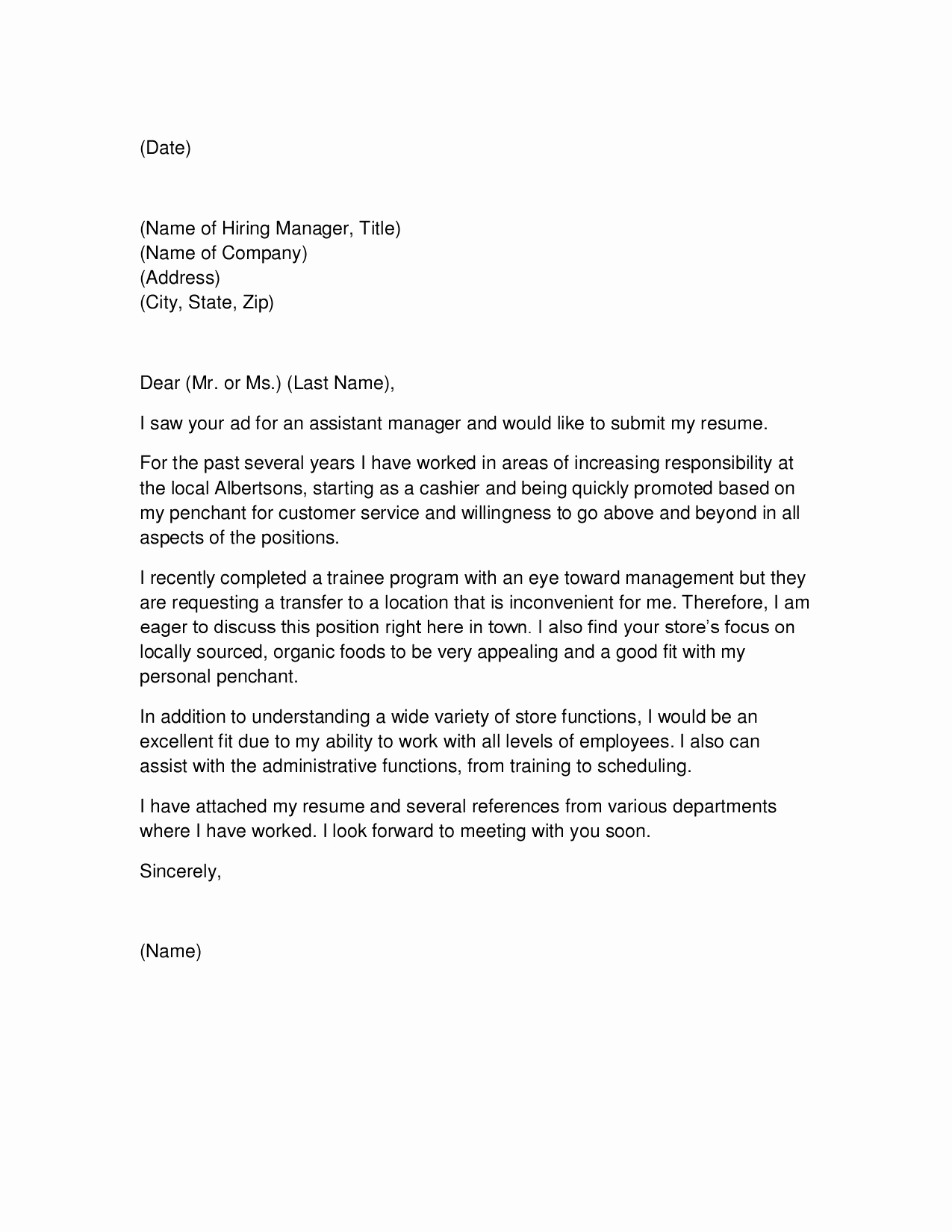 cover letter for a warehouse manager sample