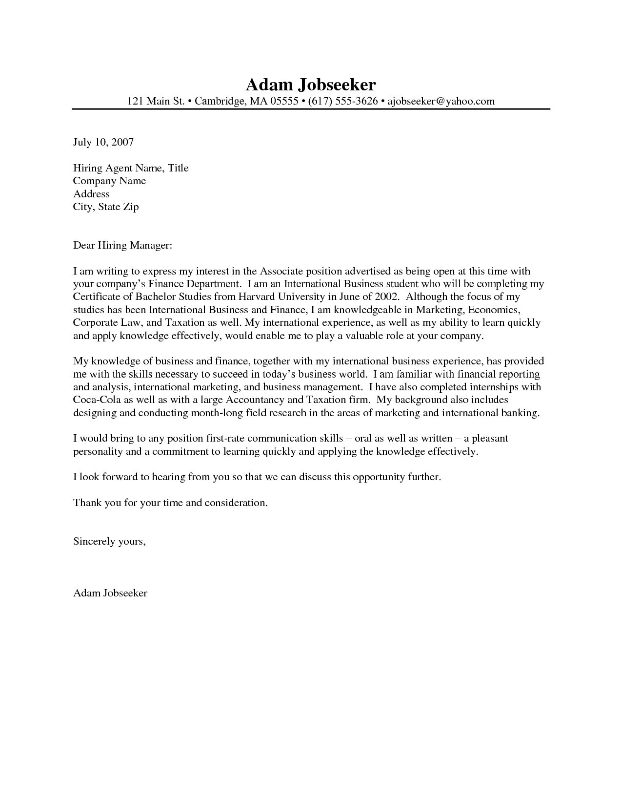 Letter Of Recommendation Template - Cover Letter Examples for Internship Fresh Cover Letter Examples for