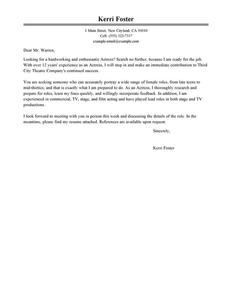 Acting Cover Letter Template - Cover Letter for Acting Role Acurnamedia