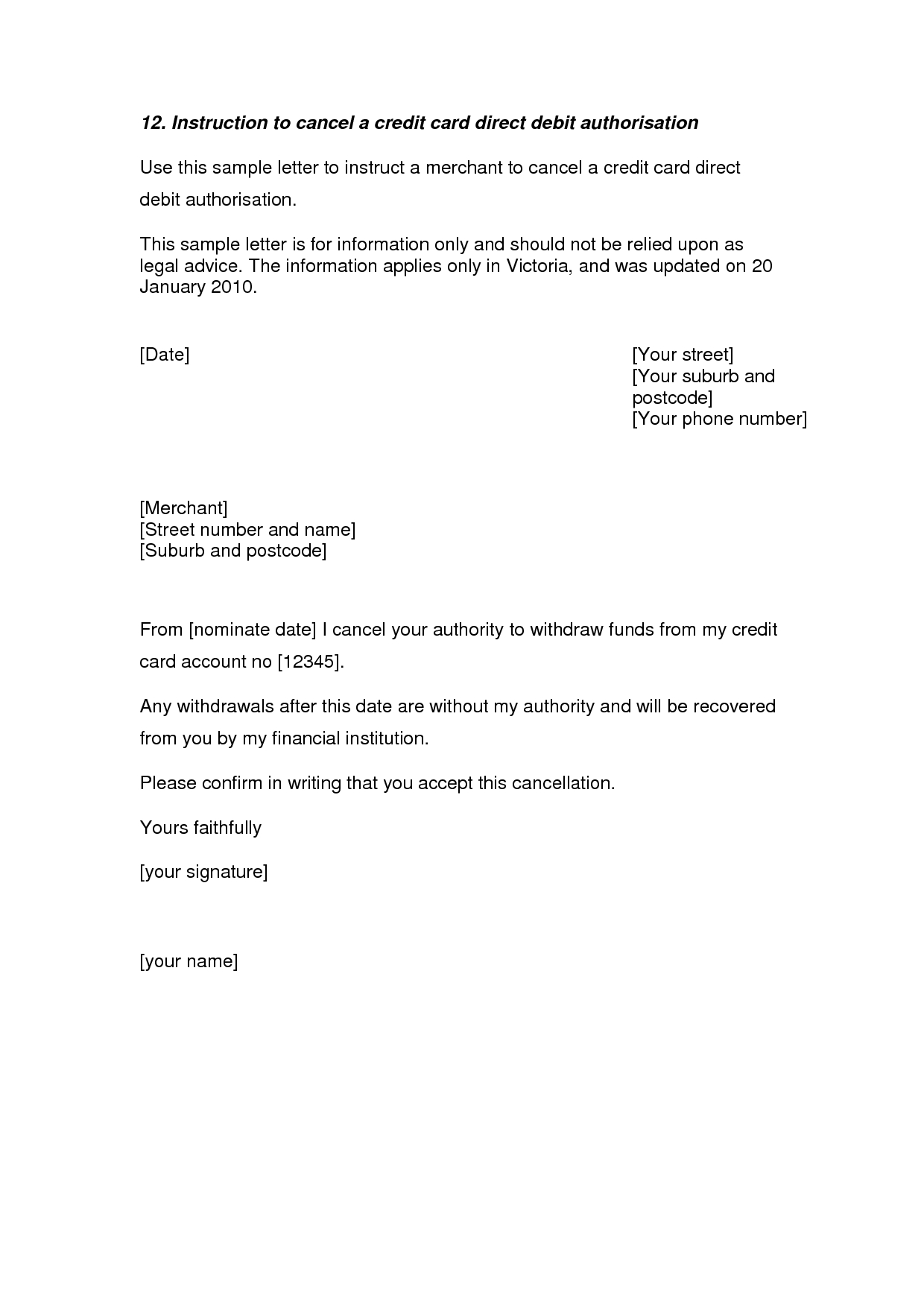 Client Termination Letter Template - Credit Card Cancellation Letter A Credit Card Cancellation Letter