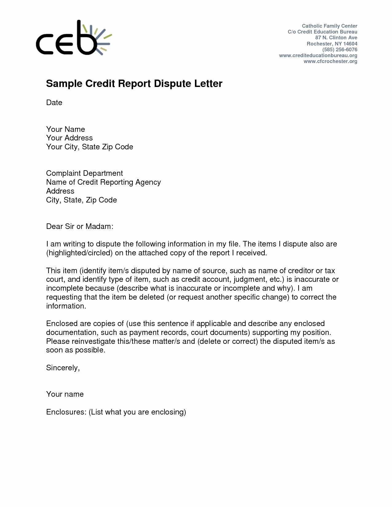 Credit Report Dispute Letter Template